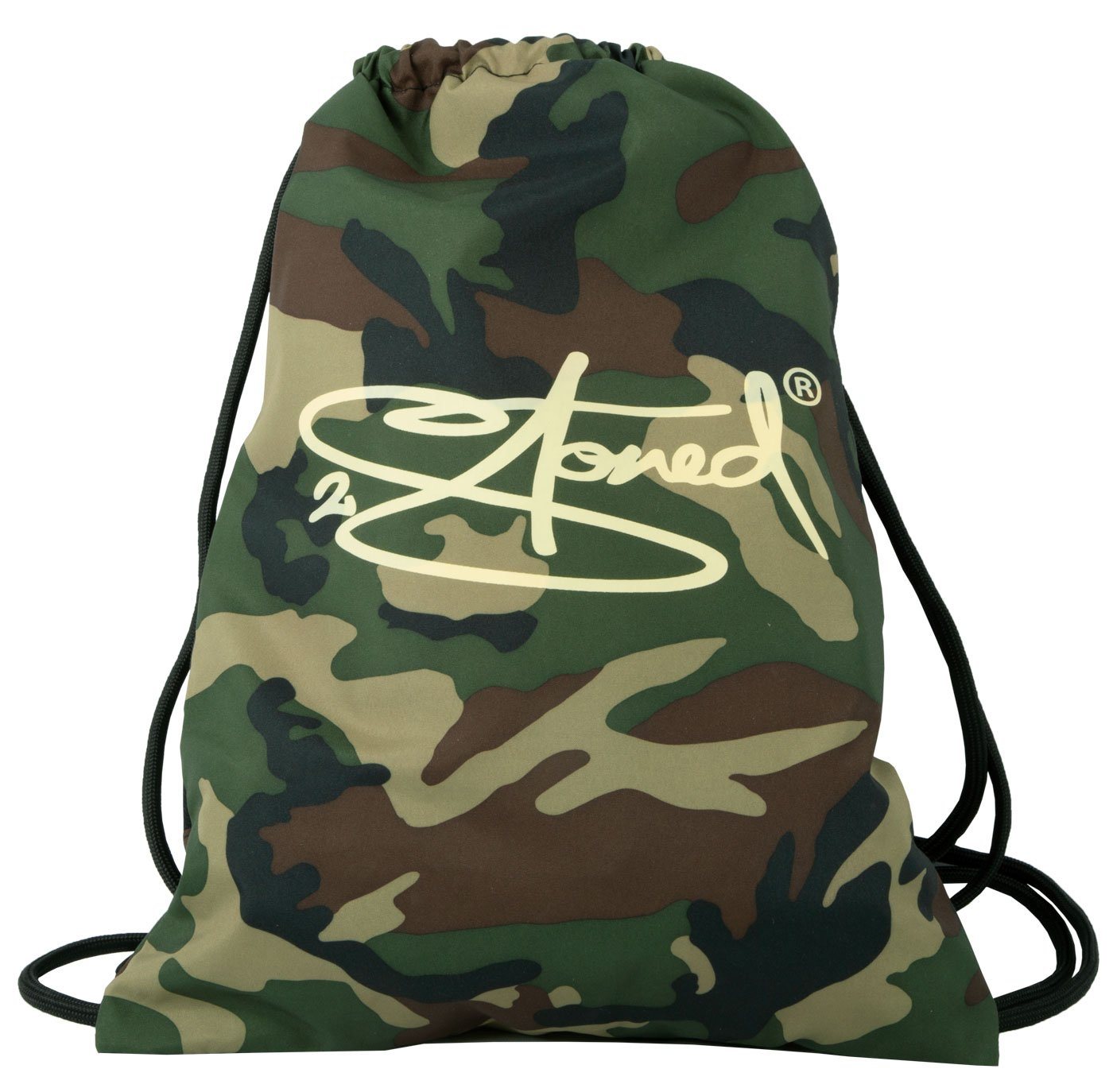 2Stoned Turnbeutel Sportbeutel Sportrucksack in Camouflage für Damen, Herren und Kinder, geräumiges Seitenfach mit Reißverschluss