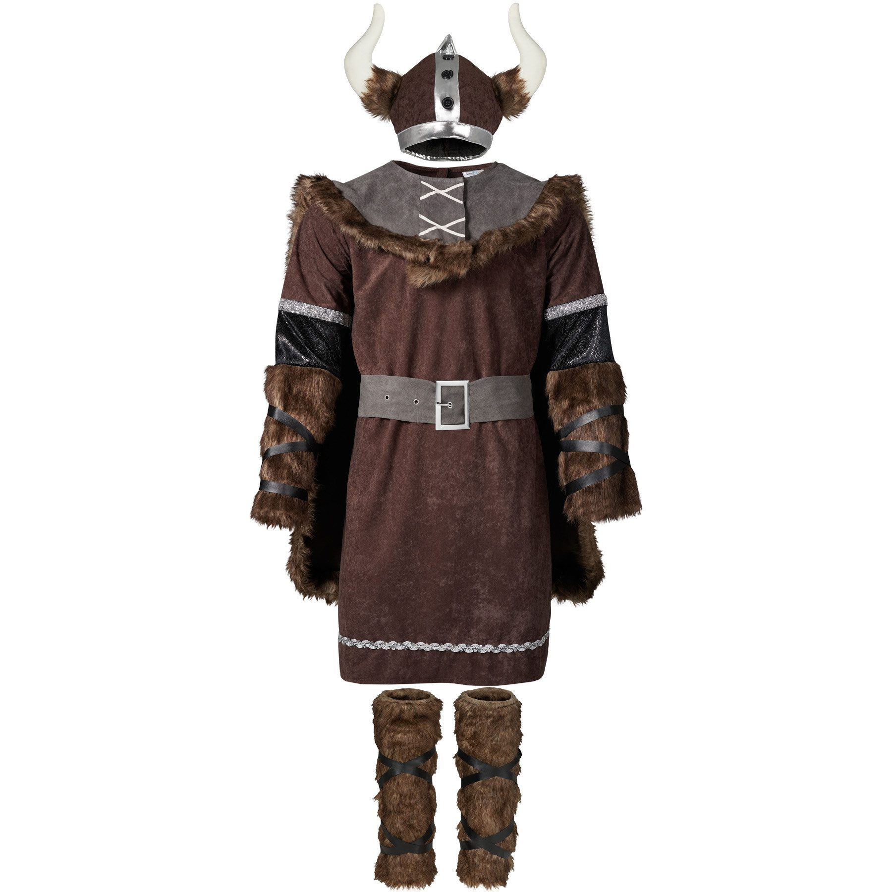 dressforfun Wikinger-Kostüm Nordfrau/Kriegerin Wikinger, in braun, Gr. XL, Mit Oberteil, Gürtel, Umhang und mehr, Komplettes Set: Alle wichtigen Accessoires inkl.