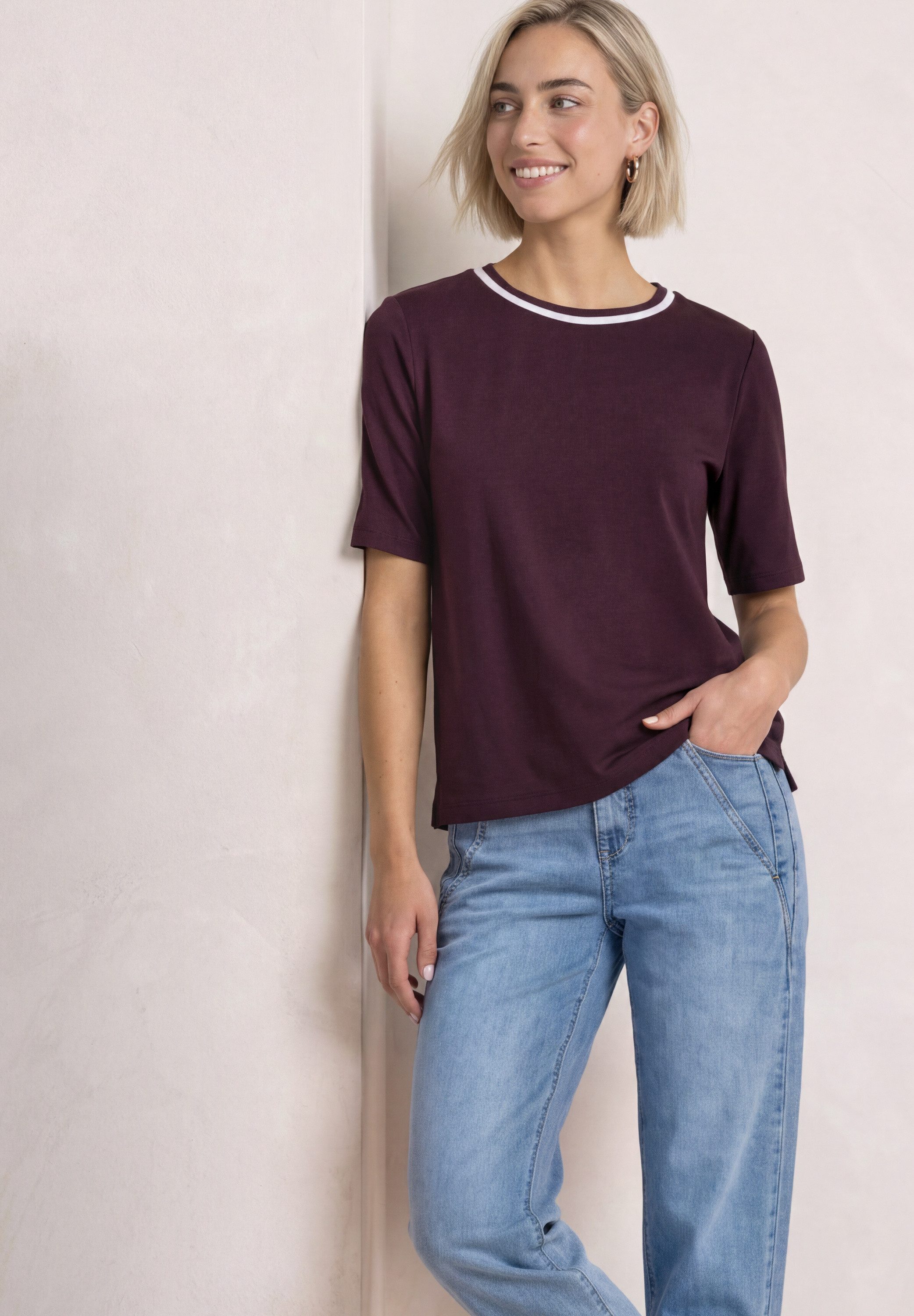 STREET ONE Kurzarmshirt Sommershirt mit Kontrastdetails