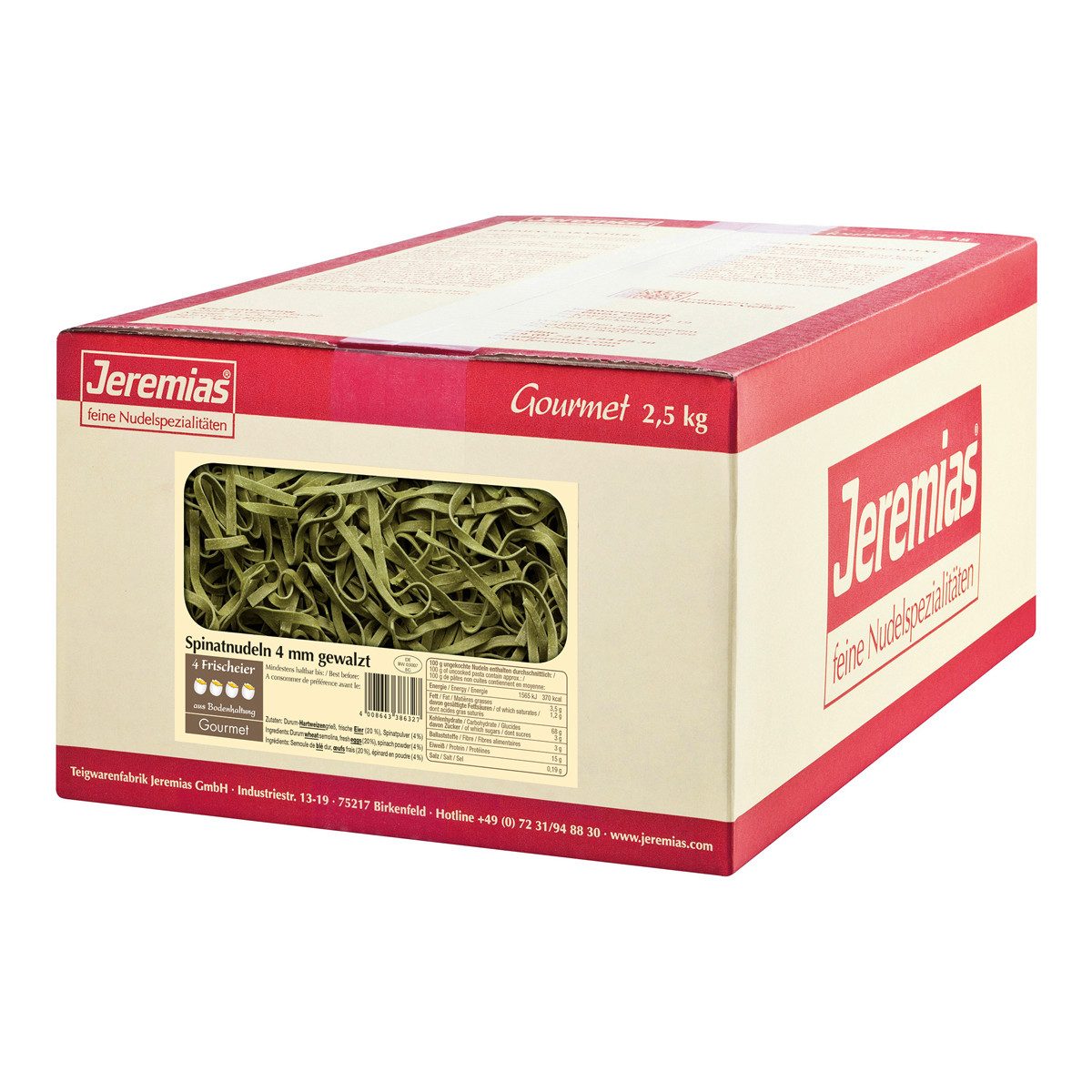 Jeremias Nudeln, Jeremias Gourmet Spinatnudeln 4 mm gewalzt Frischei Nudeln 2500g