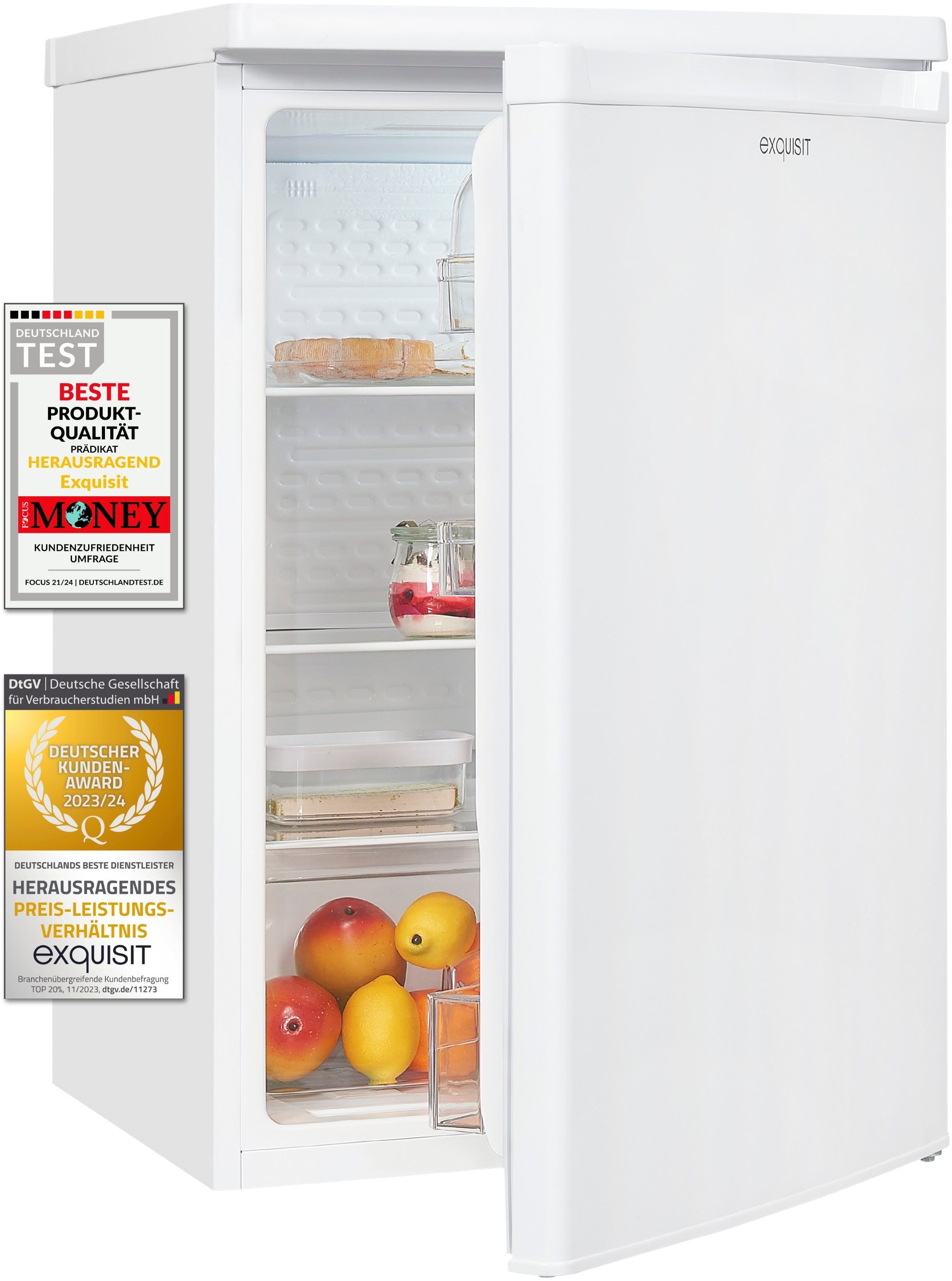 exquisit Vollraumkühlschrank KS16-V-040D, 85 cm hoch, 55 cm breit, 126 Liter Nutzinhalt, Leiser Betrieb, Energieeffizienzklasse D