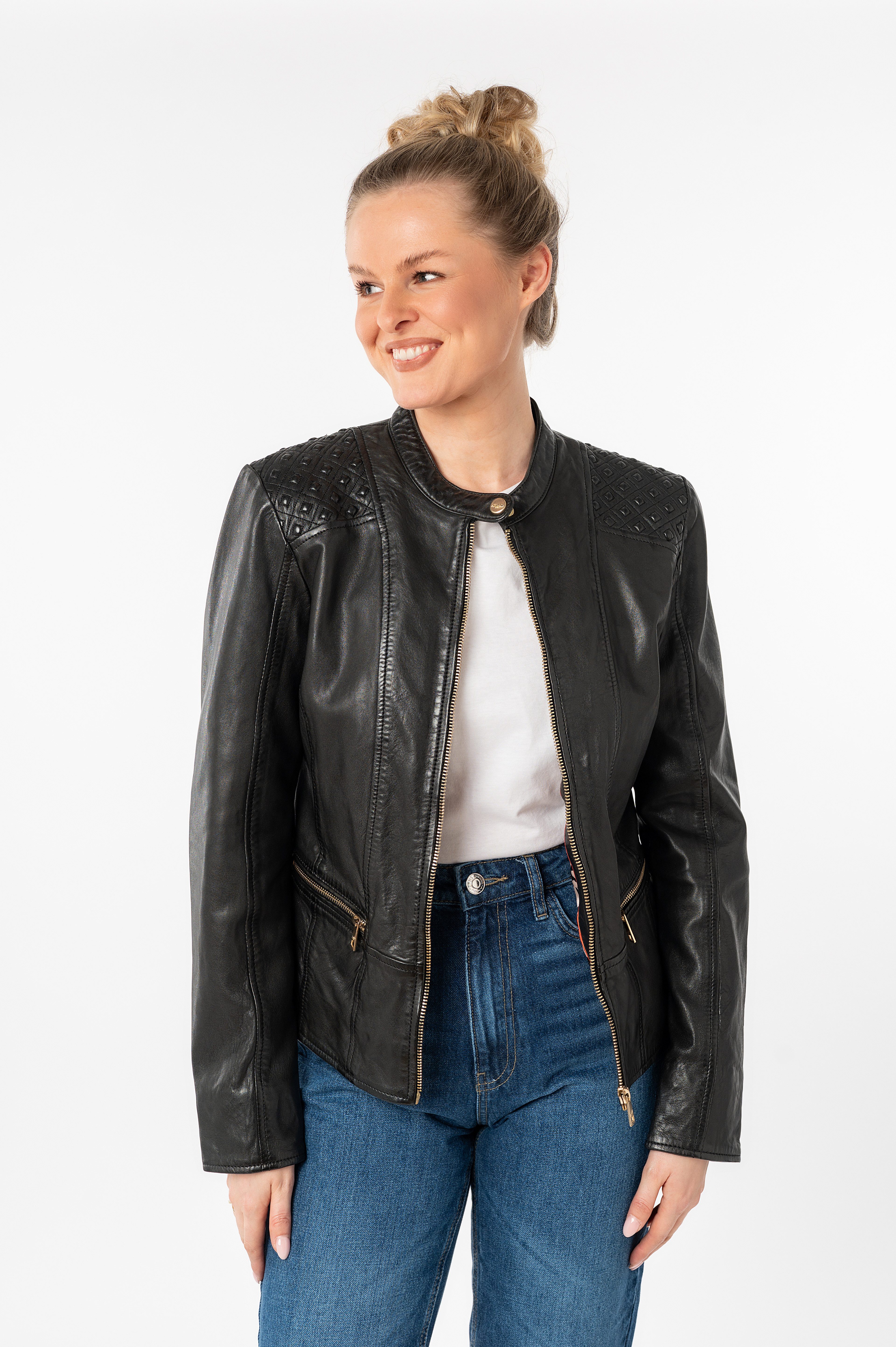 Mauritius Lederjacke MWMakena mit Stehkragen & Drucker günstig online kaufen