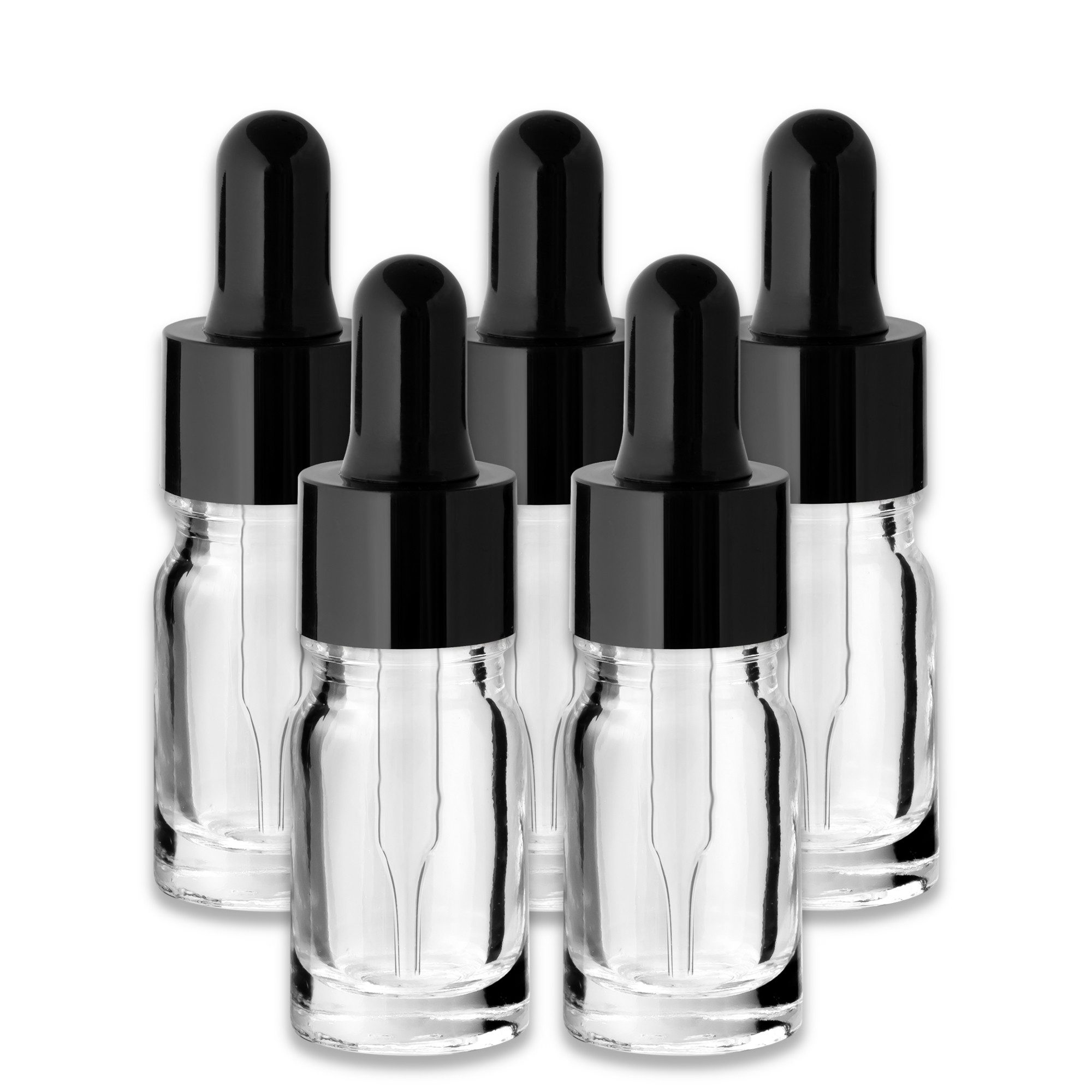 CK Verpackung GmbH Zerstäuberflasche 5x Farblose Glasflasche 5 ml mit schwarzer Pipette Apothekerflasche