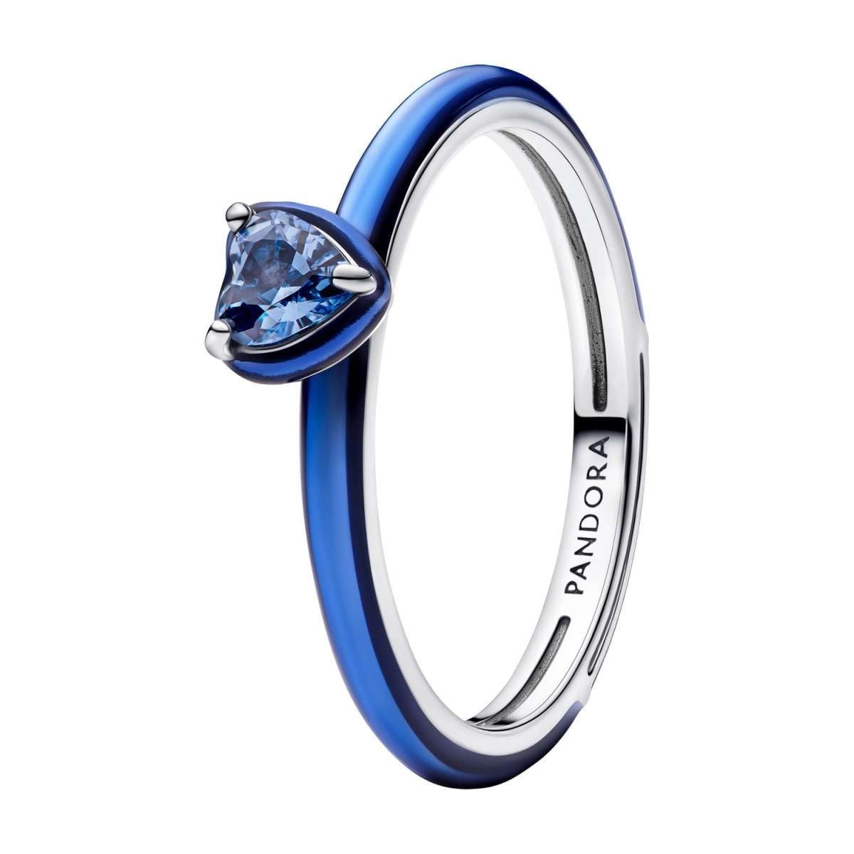 Pandora Solitärring 193088C03, Damenring Silber Blaues Chakra Herz