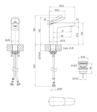 Villeroy & Boch Waschtischarmatur Antao 118 Einhebel, mit Push-Open-Ablaufgarnitur, Standmontage - Chrom