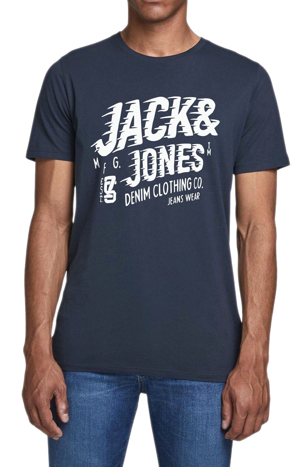 Jack & Jones Print-Shirt Regular Fit T-Shirt mit Rundhalsausschnitt OPT2 Navy
