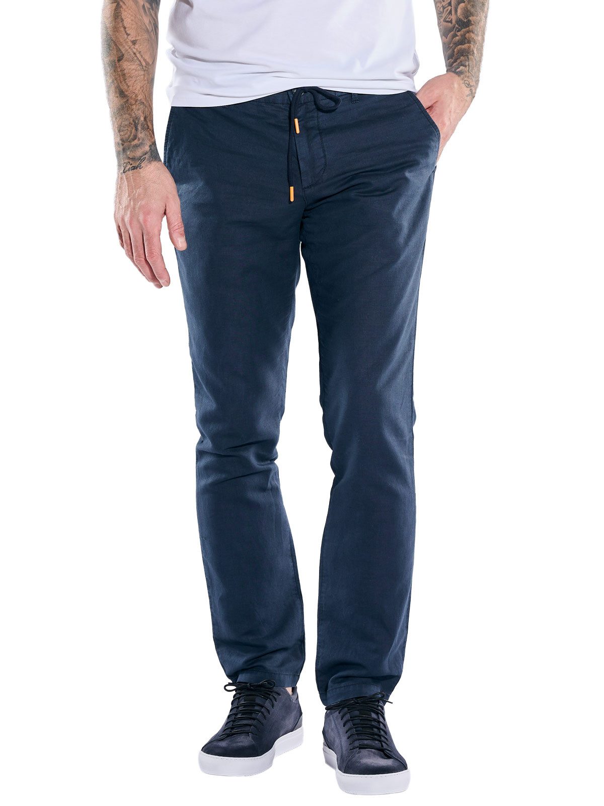 emilio adani Chinohose Herren Chino aus Leinen-Mischgewebe, Marineblau