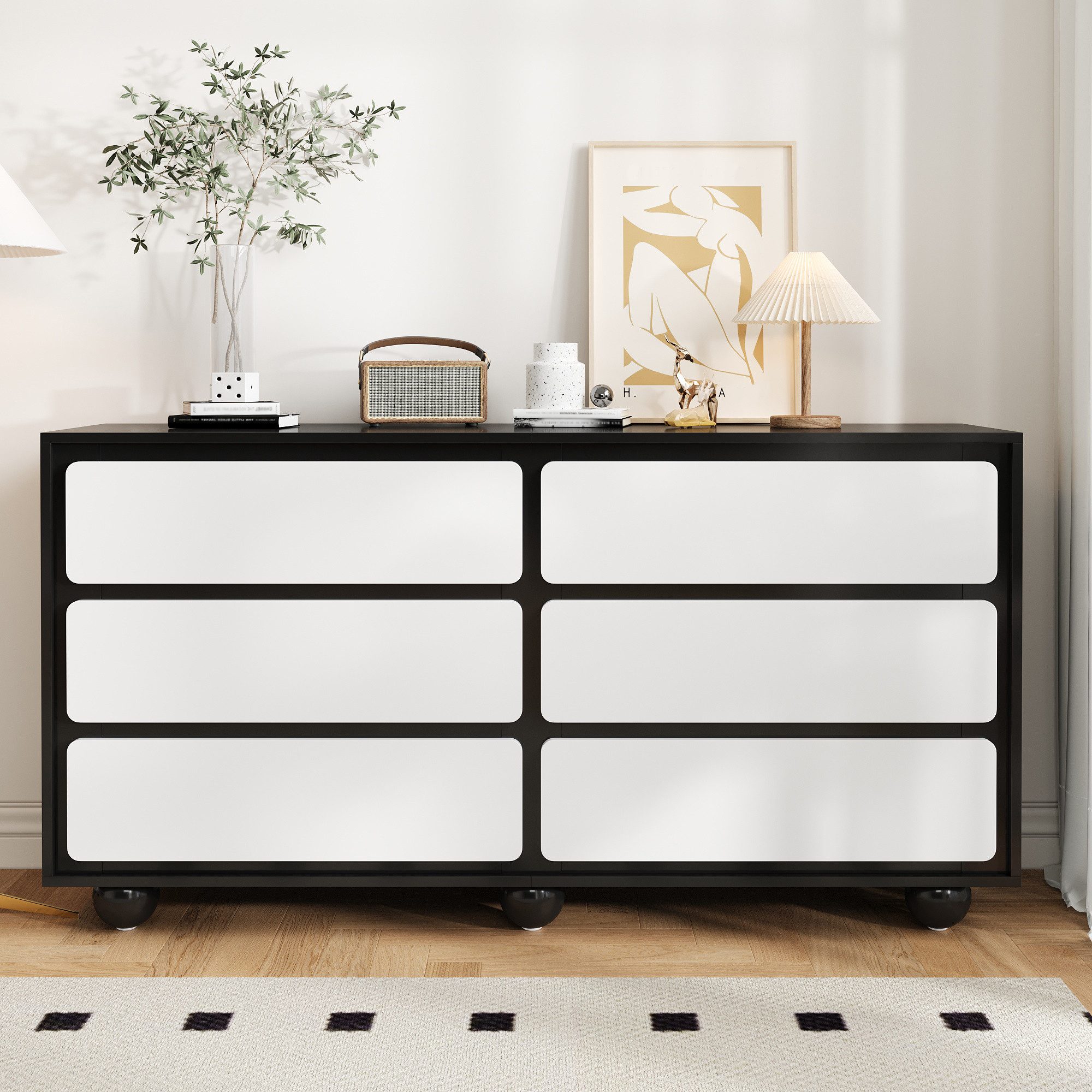 MODFU Sideboard Aufbewahrungskommode mit 6 geräumigen Schubladen (140 L x 3 günstig online kaufen