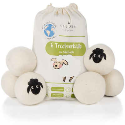 Feluna Wäschekugel »Öko Trocknerbälle für Wäschetrockner« (6er Set), Biologischer Weichspüler aus 100% Schaf-Wolle