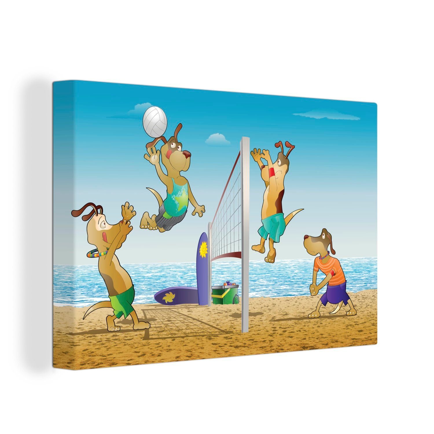 Eine OneMillionCanvasses® 30x20 Leinwandbild cm Wandbild Beachvolleyballspiels, Illustration Aufhängefertig, Leinwandbilder, eines St), (1 Wanddeko,