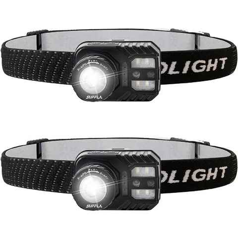 Diyarts Kopflampe (2-St., LED-Stirnlampen-Taschenlampe [2er Pack] - Wiederaufladbare Stirnlampen), für Laufen Camping Angeln & Outdoor 5 Modi mit rotem Sicherheitslicht