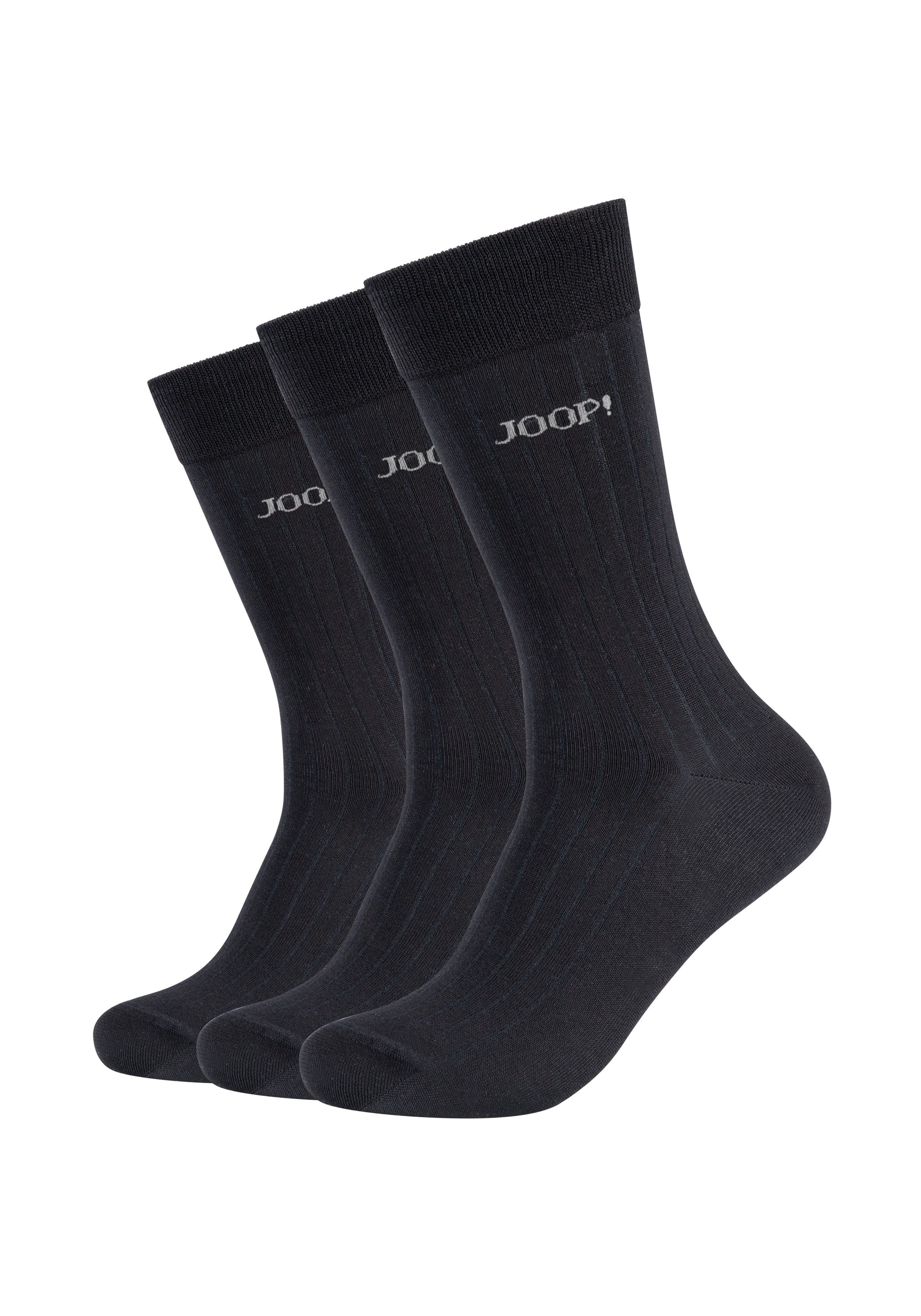JOOP! Kniestrümpfe premium essentials (3-Paar) mit elastischem Bund