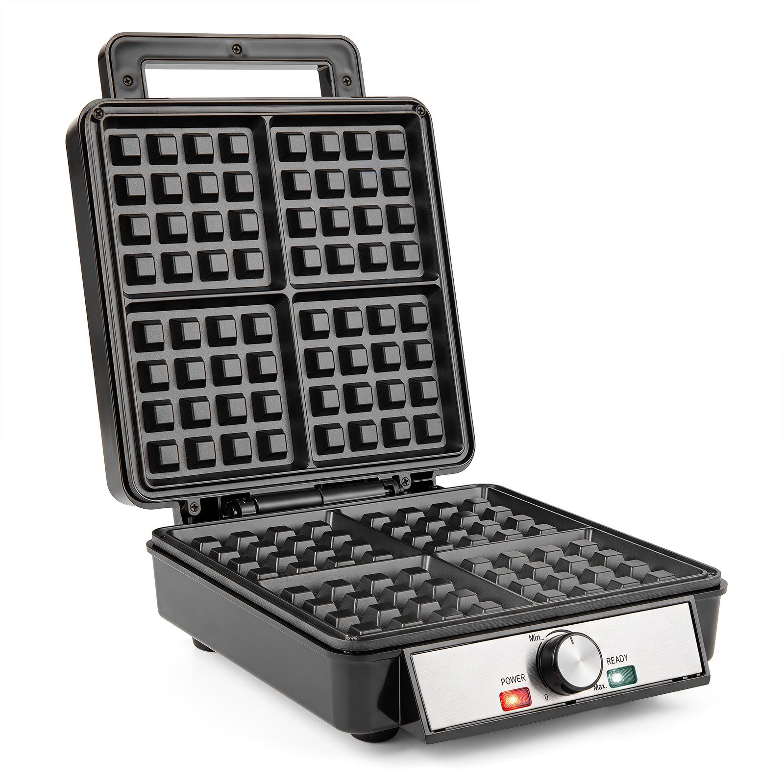 COSTWAY Waffeleisen für 4 Belgische Waffeln, 1200 W, Quadratisches Waffeleisen mit Drehschalter, Antihaftbeschichtung