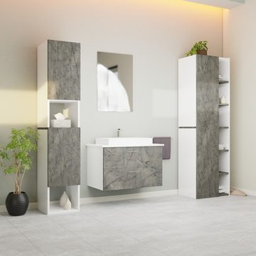 GARLIVO Badezimmer-Set Badezimmerschrank GLC2, hängend, stehend, Marmor, Hochschrank, Breite 31,5 cm