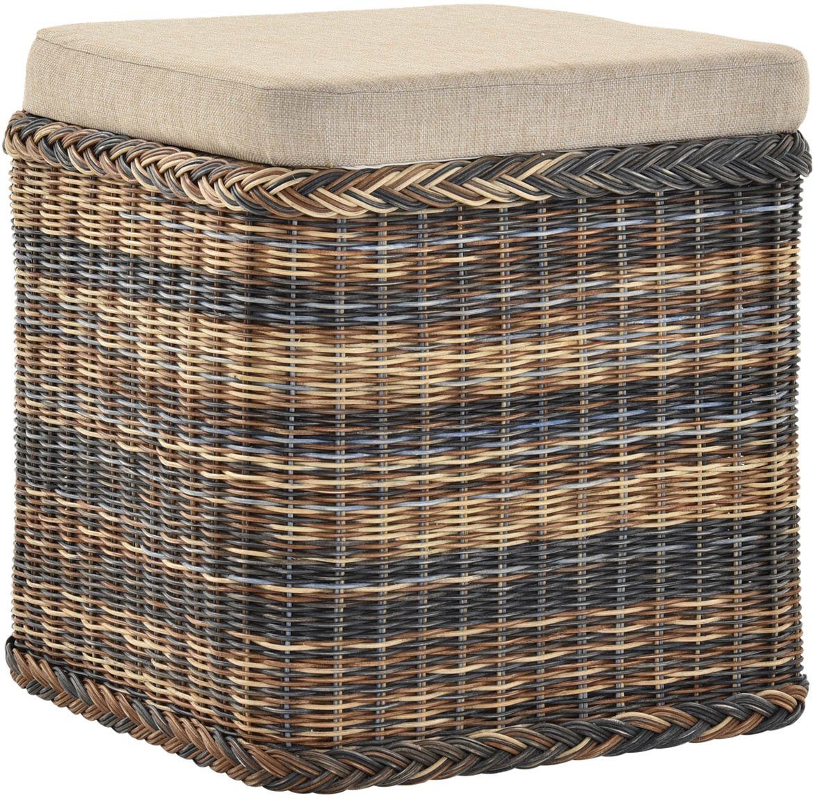Krines Home Sitztruhe Rattan Wäschekorb Quadratisch Wäschetruhe Sitz gepolstert Flur-Bank, Хранилищаsbox mit Deckel Bad-Hocker Sitzhocker Wäschesammler