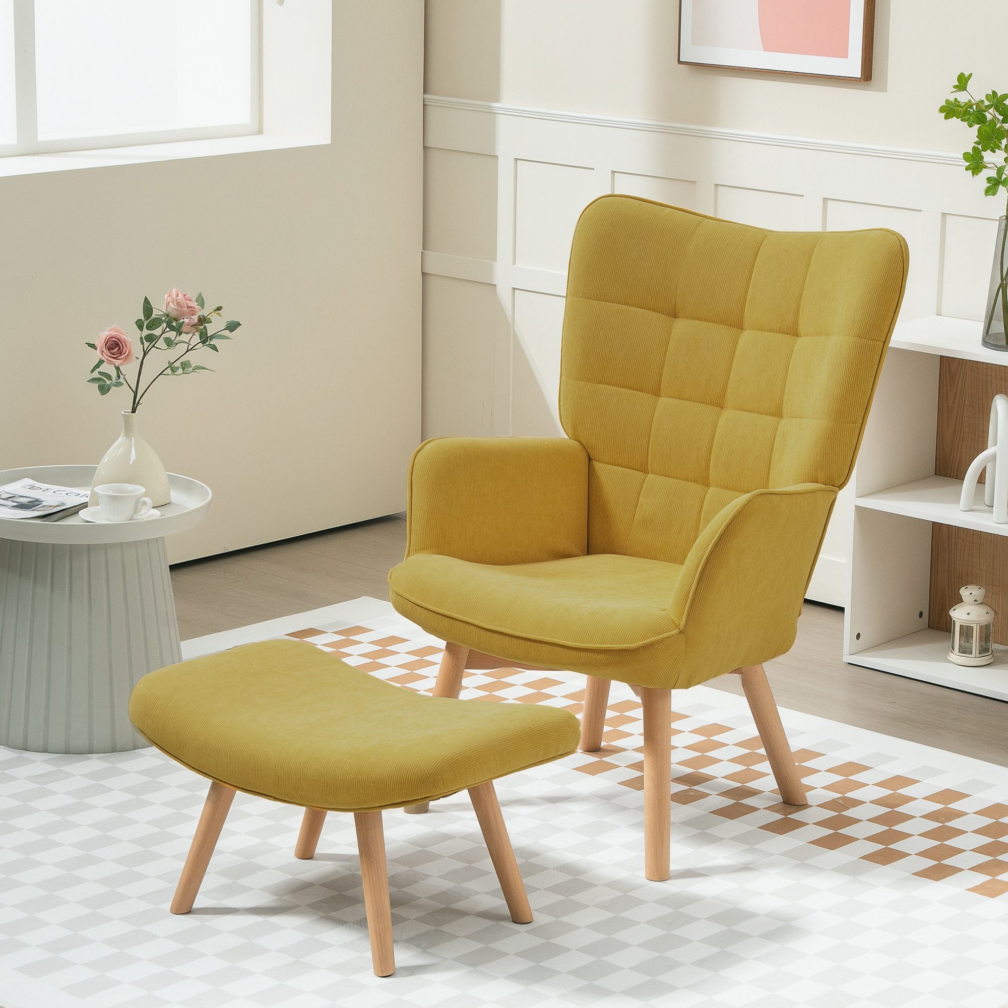 HOMCOM Relaxsessel Ohrensessel, Modern Armlehnensessel, Lesesessel, Schlafzimmer (Ohrensessel, 2-St., Polstersessel), für Wohnzimmer, Orange