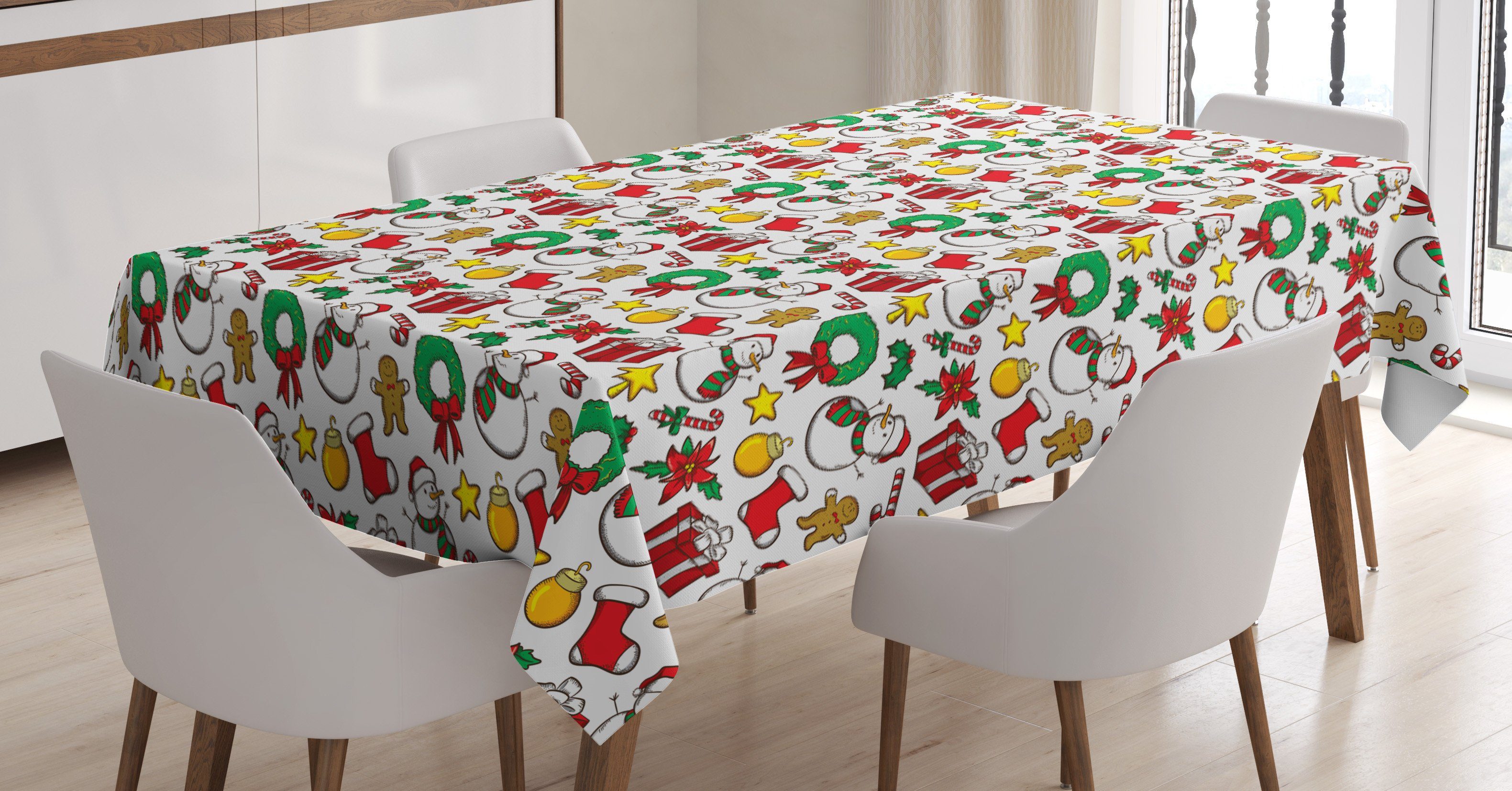 Abakuhaus Tischdecke Farbfest Waschbar Für den Außen Bereich geeignet Klare Farben, Weihnachten Weihnachten Garland Süßigkeit