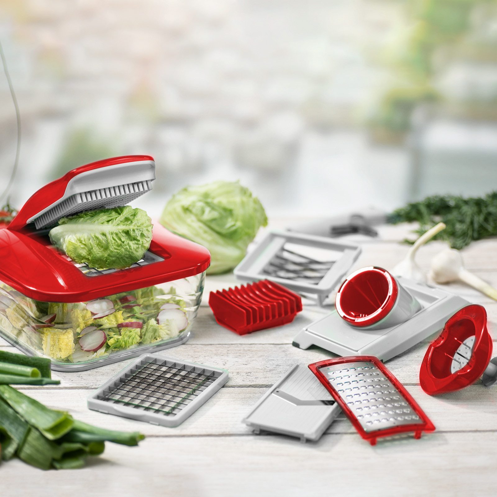 Genius Küchenreibe Genius Gemüseschneider Gemüsehobel Nicer Dicer Chef 15 tlg. Rot, Edelstahl, Kunststoff – Bild 4 von 5
