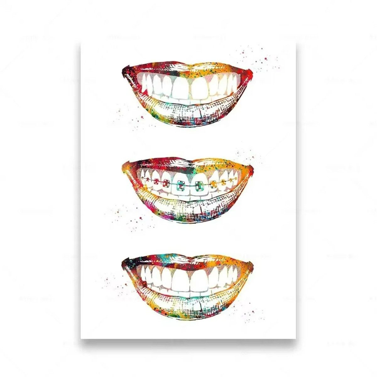TPFLiving Kunstdruck (OHNE RAHMEN) Poster - Leinwand - Wandbild, Menschliche Anatomie, Wirbelsäule, Herz, Gehirn, Zähne, HD-Leinwand (Leinwandbild XXL), Farben: Orange, Rot, Blau, Schwarz, Weiß, Rosa -Größe: 40x60cm