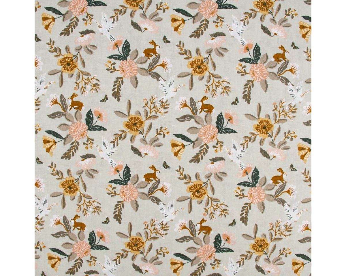Thumbnail - SCHÖNER LEBEN. Stoff Bio Organic Baumwollstoff Popeline Blumen Tauben Hasen mintgrün 1,50m, allergikergeeignet