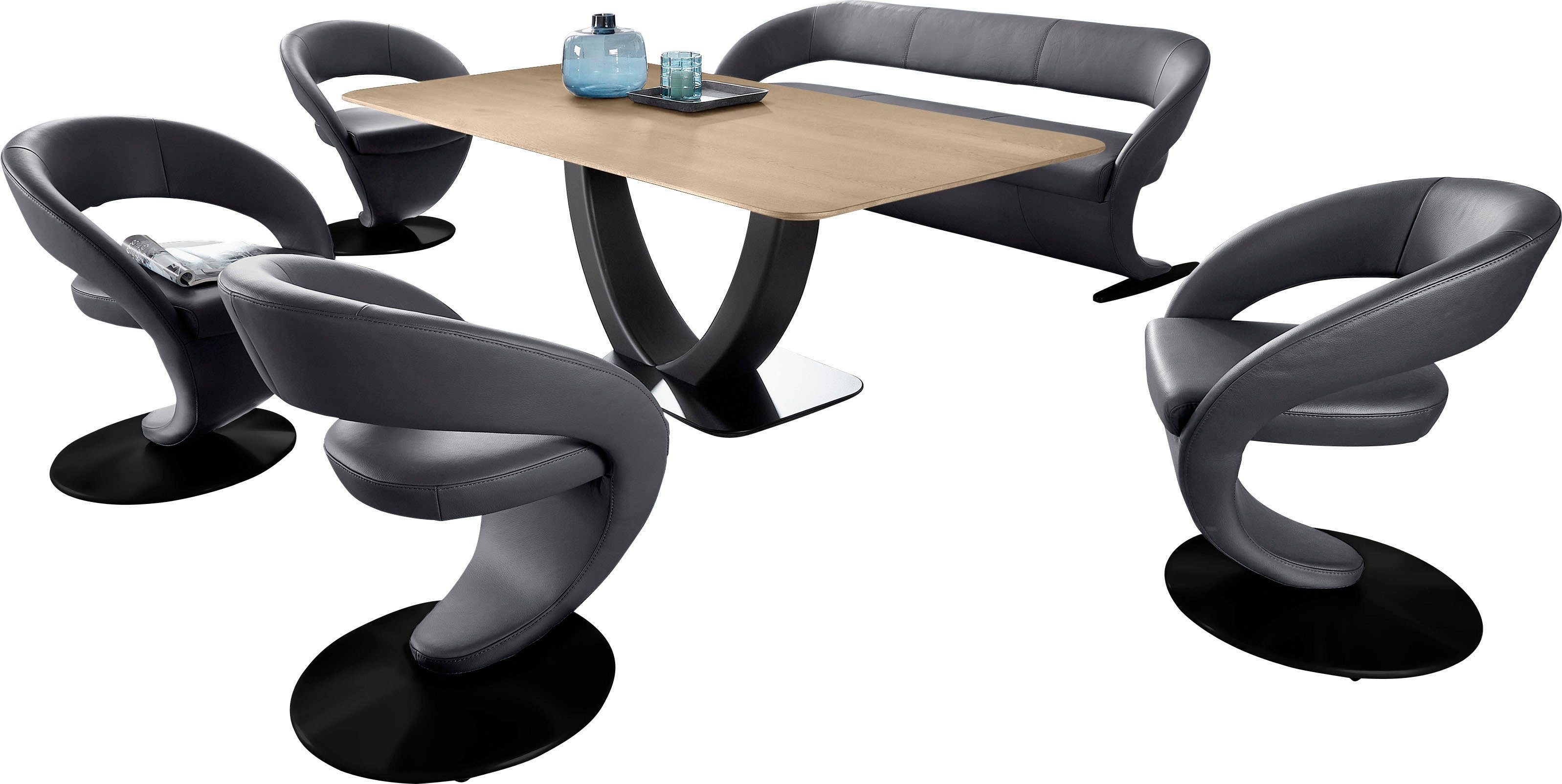 Wave, Tisch Design-Drehstühlen Wohnen mit Komfort (Set), in und & 180x90cm 4 Design-Solobank K+W Essgruppe