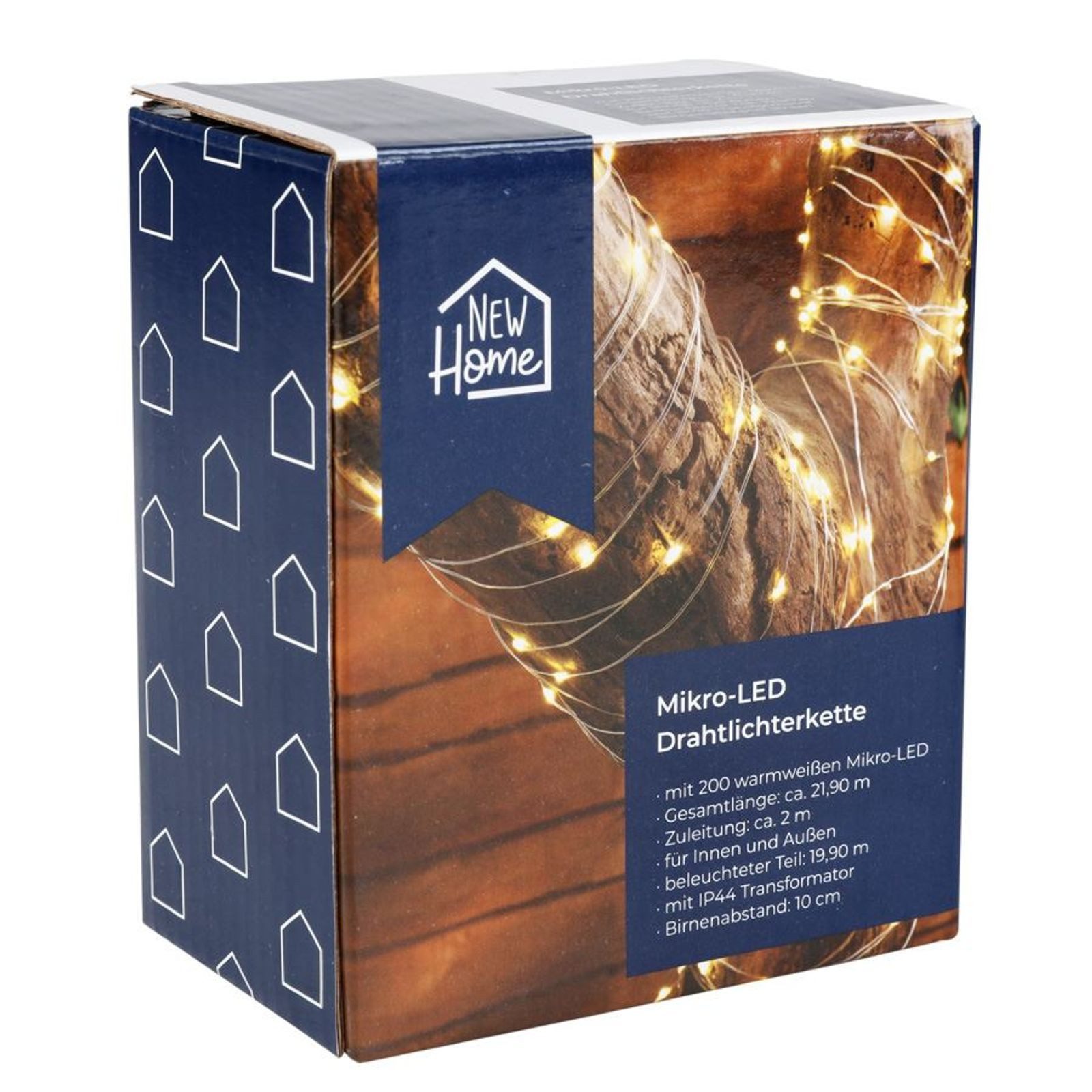 New Home Lichterkette LED-Drahtlichterkette mit Timer 21,9m 200 Micro-LEDs Warmweiß Deko