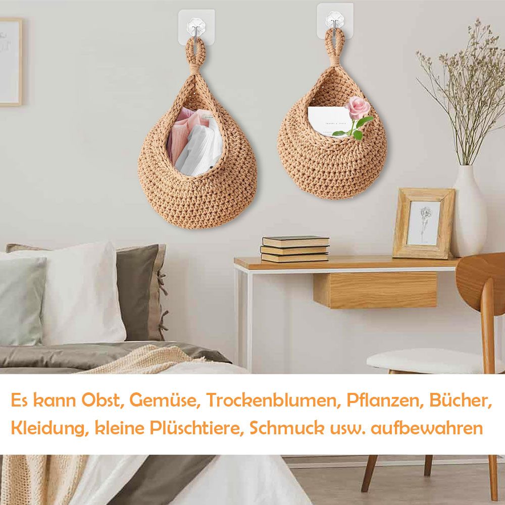 TUWENA Hängekorb 3 Stück Hängend Obstkorb,Handgewebt Baumwollegewebe Aufbewahrungskörbe – Bild 4 von 5