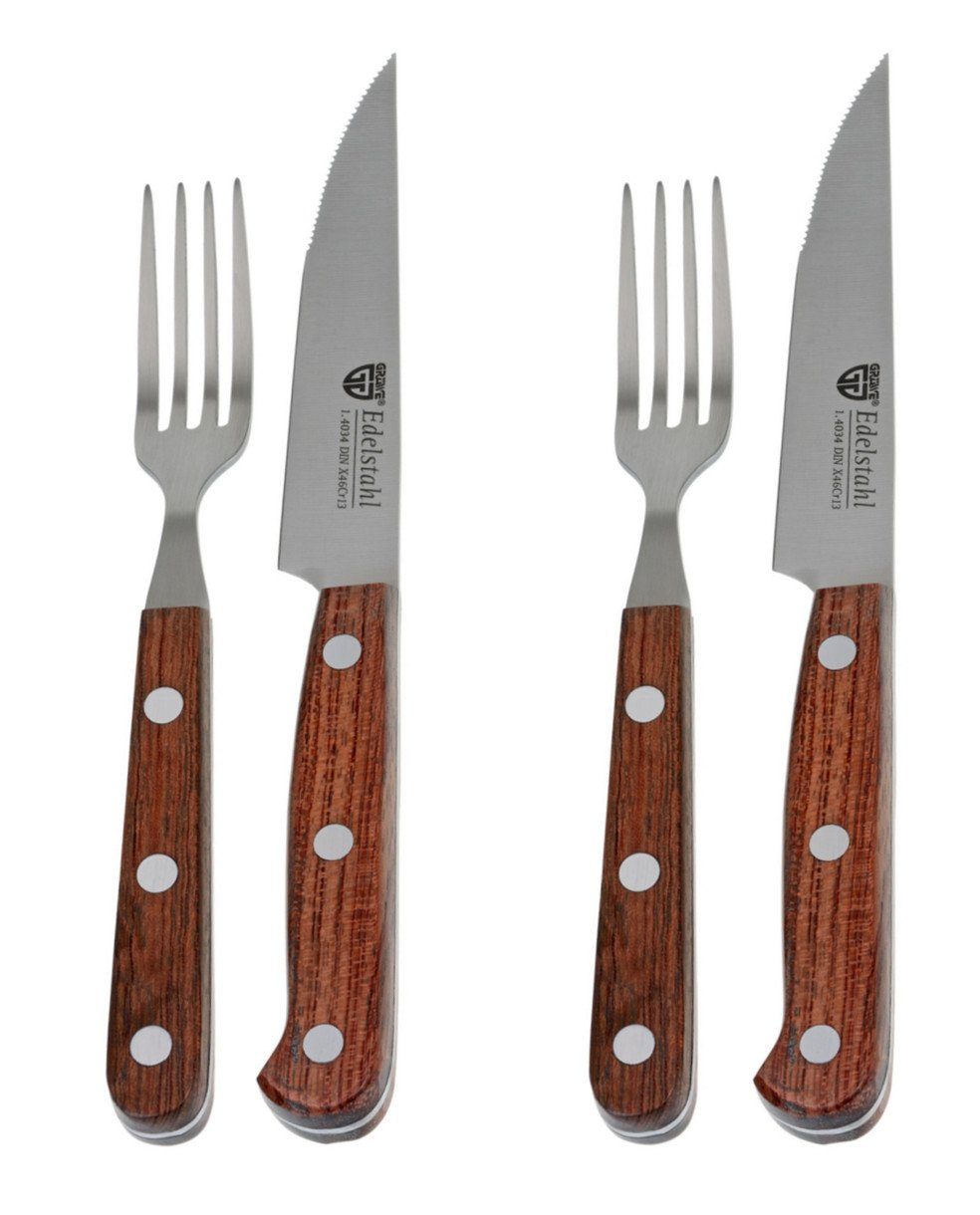 GRÄWE Steakbesteck GRÄWE Steakbesteck 4-tlg. Messer und Gabel mit Palisander-Holzgriff, Edelstahl