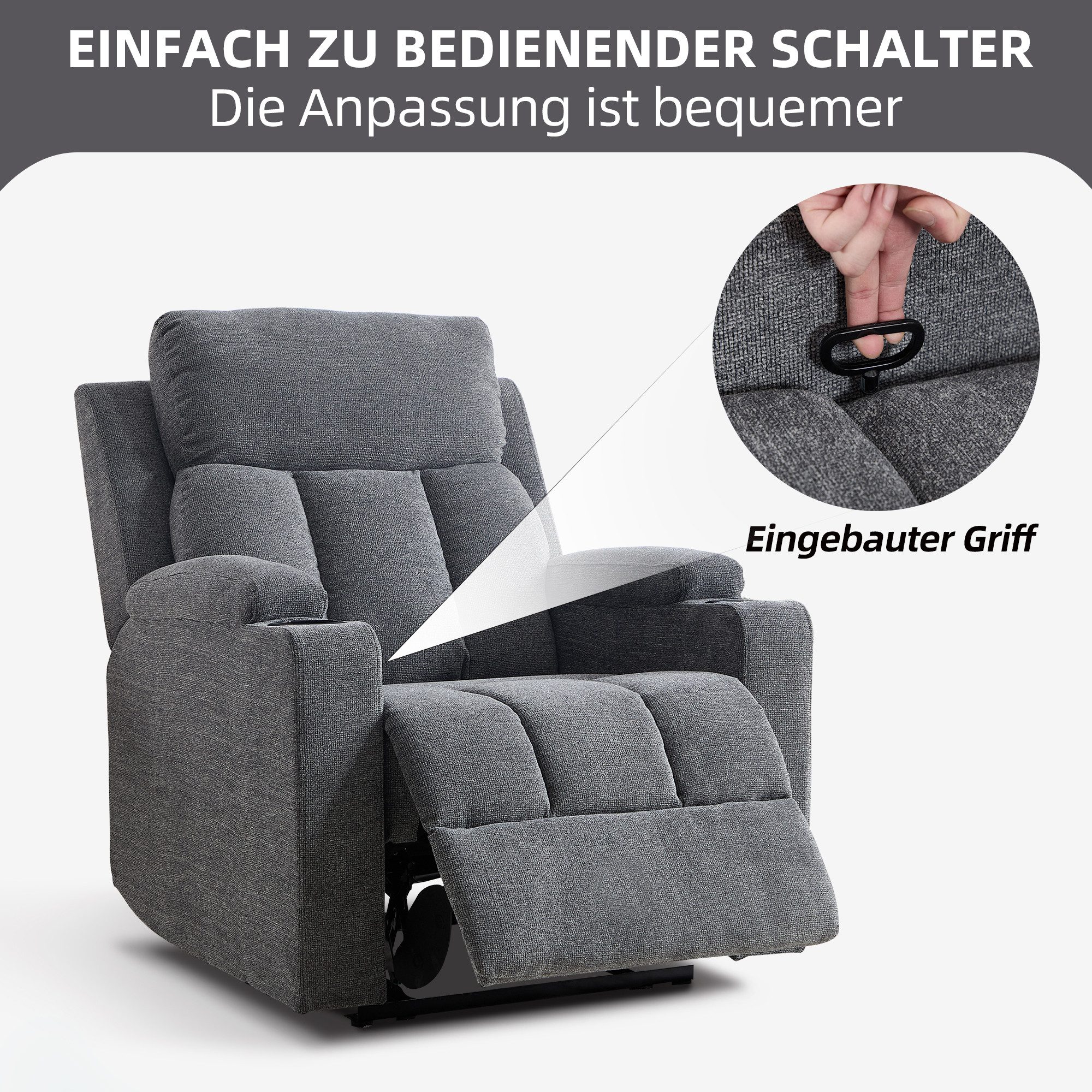 CANMOV Relaxsessel Canmov Fernsehsessel mit Liegefunktion,TV Sessel, Ruhesessel (2-St), Manueller Relaxsessel mit Verstellbarer Rückenlehne und Fußstütze – Bild 4 von 5