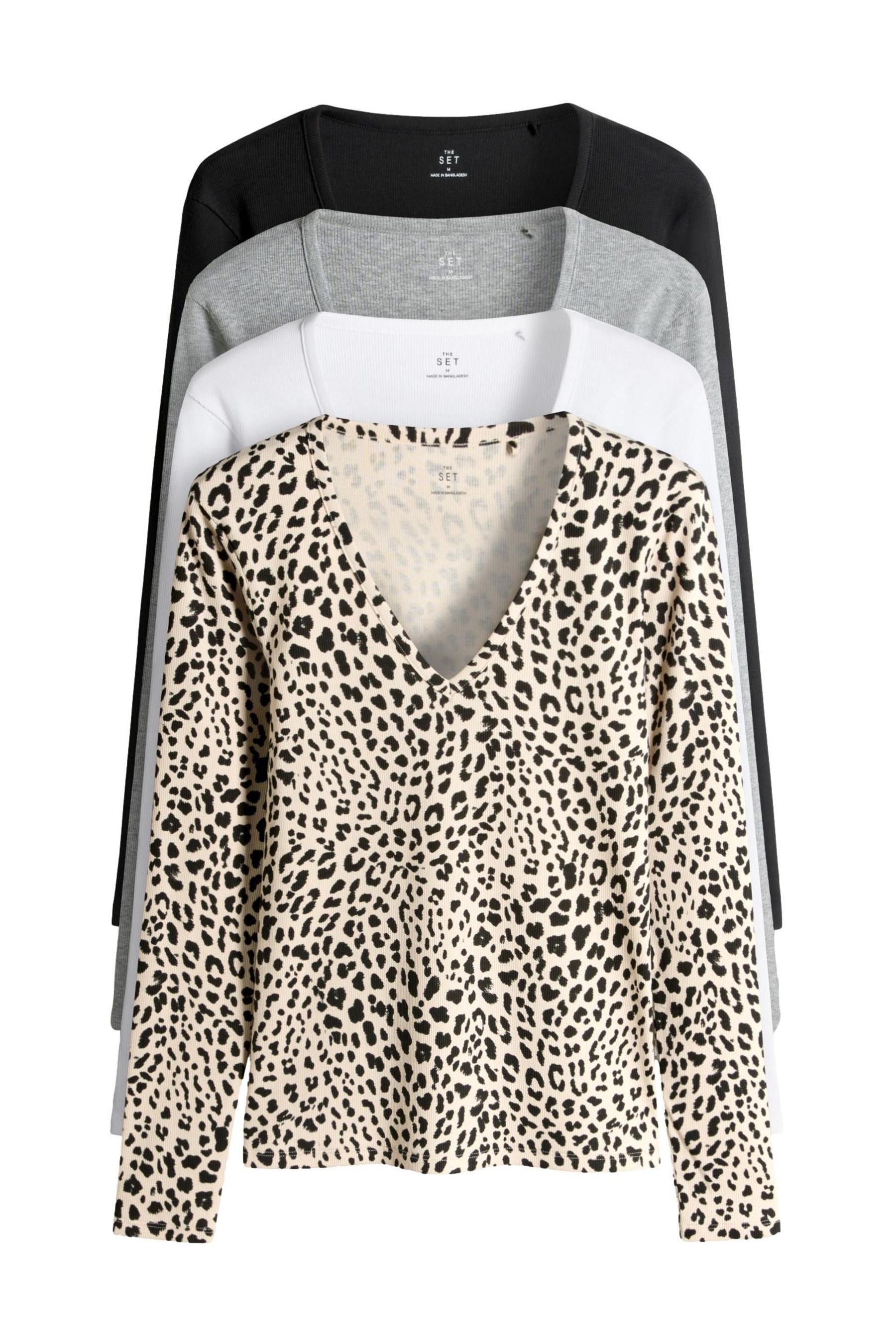 Langarmshirt The Set Langarmshirts mit V-Ausschnitt, 4er-Pack