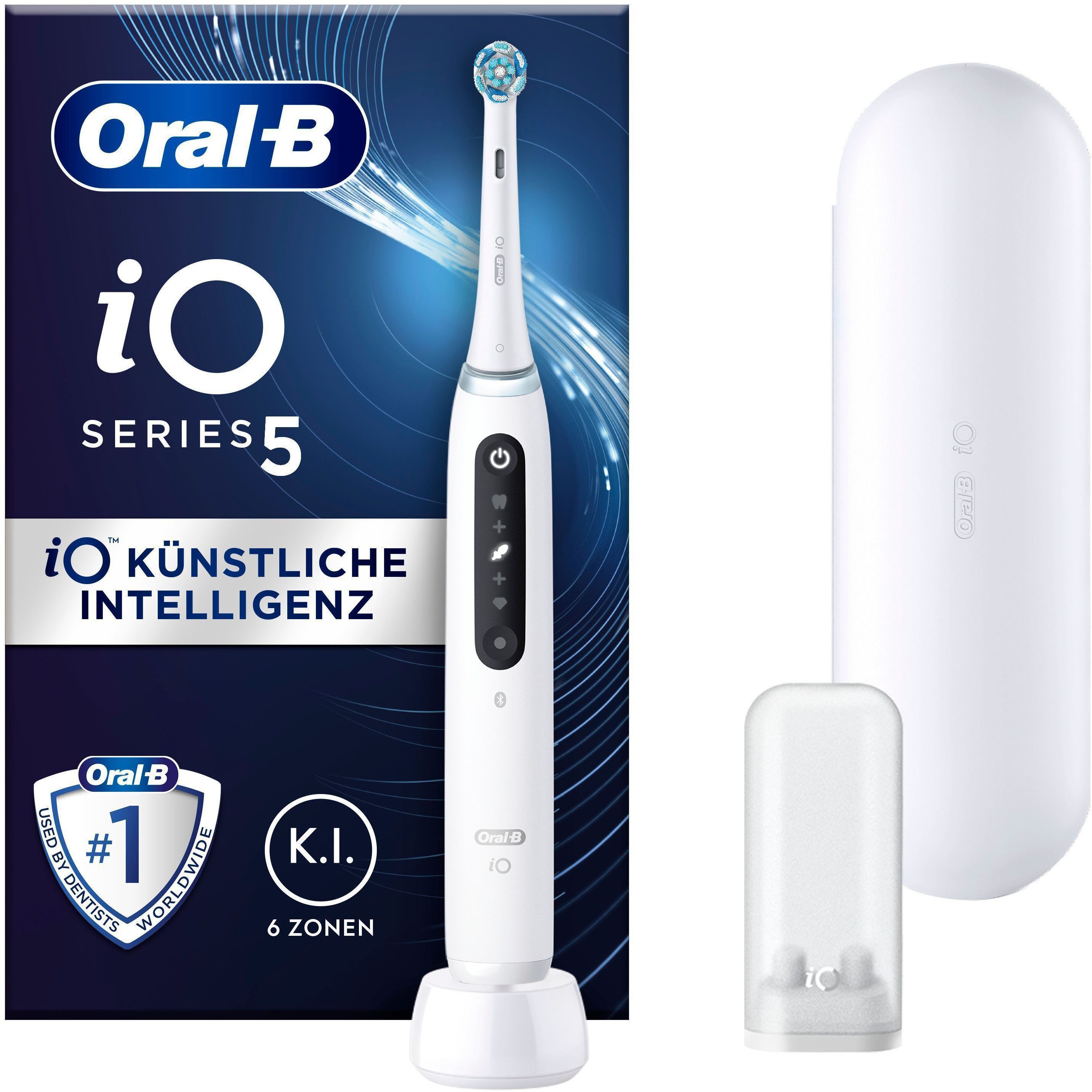 Oral-B Elektrische Zahnbürste iO 5, Aufsteckbürsten: 1 St., mit Magnet-Technologie, LED-Anzeige, 5 Putzmodi, Reiseetui