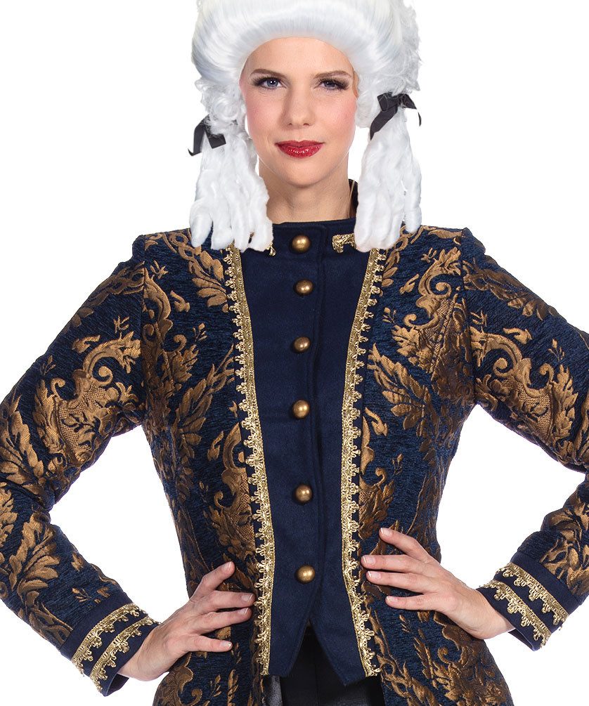 Karneval-Klamotten Piraten-Kostüm Damen Venezianische Barock Piratenjacke blau gold, Frauenkostüm Seeräuber Pirat hochwertiges Partnerkostüm große Größen