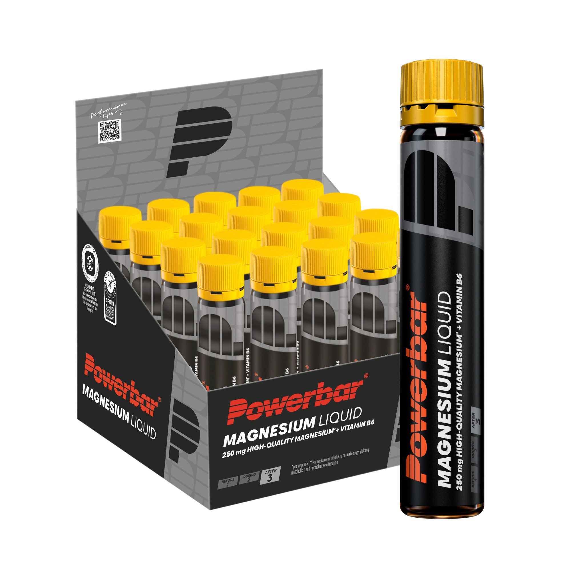 PowerBar Magnesium Liquid Black Line 250 mg Magnesium Vitamin B6 20 x 25 ml Shot, 25 er Display à 500 ml, 250 mg hochwertiges Magnesium plus Vitamin B6
