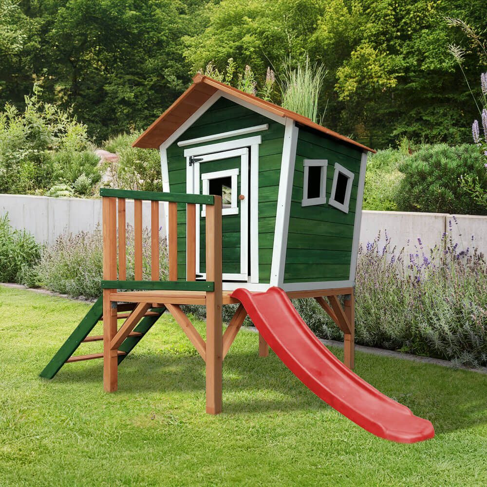 HOME DELUXE Spielhaus PINO auf Stelzen inkl. Rutsche - 242 x 171 x 193 cm, Gefertigt aus hochwertigem Tannenholz, Baumhaus