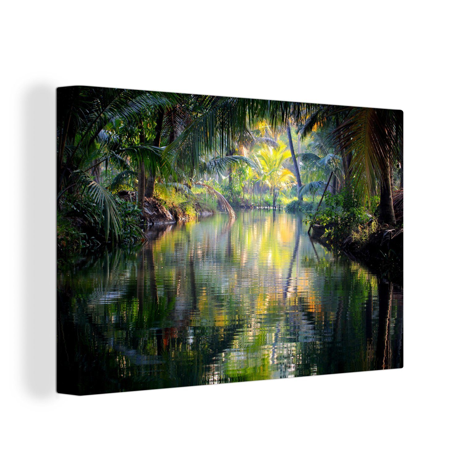 Kerala Leinwandbilder, OneMillionCanvasses® Wanddeko, Wandbild Backwaters cm St), Leinwandbild der Aufhängefertig, 30x20 Indien, Insel Munroe, auf (1