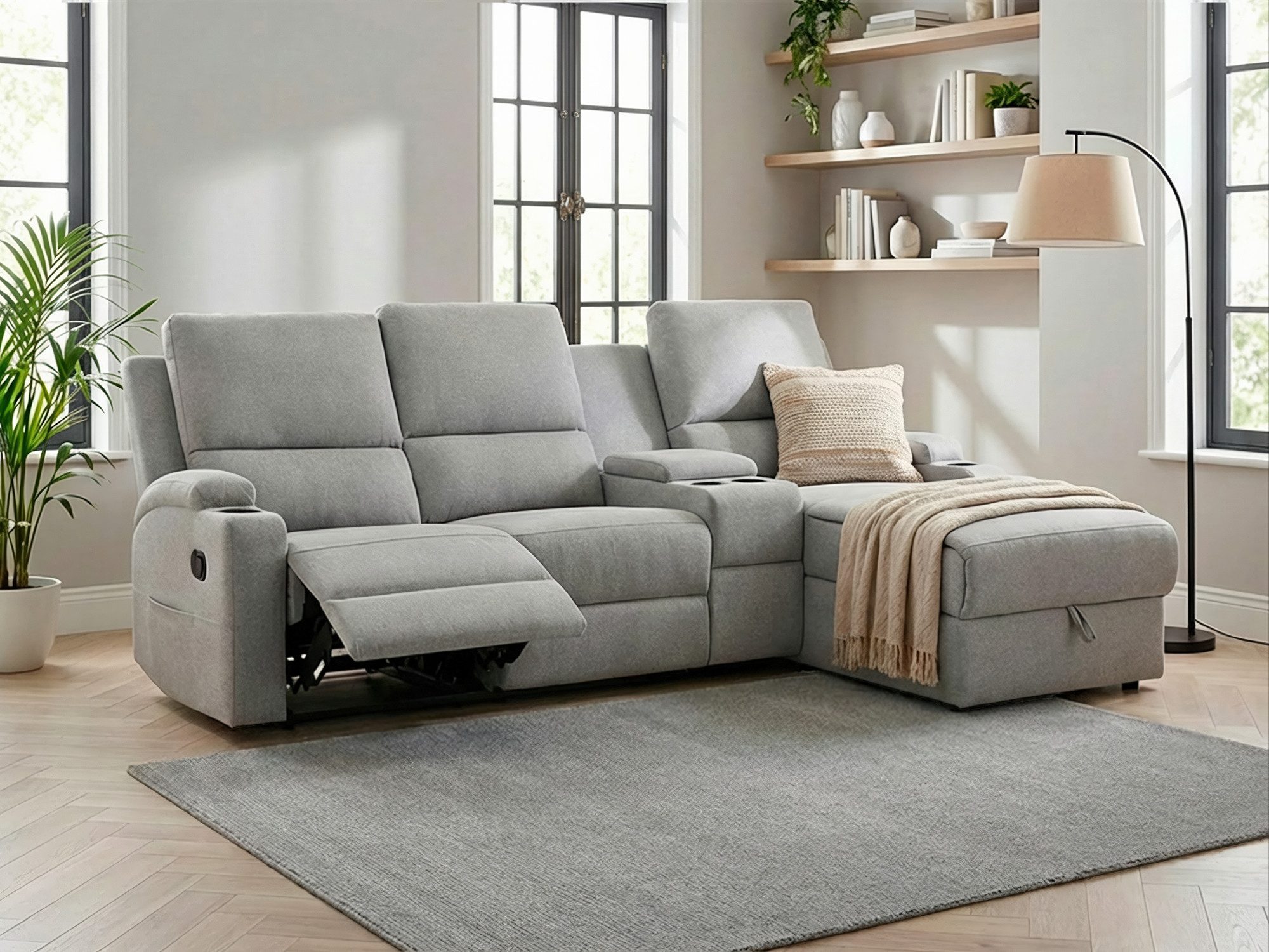 OTTO home Ecksofa NAPORI Multimediasofa, 3er Kinosessel XXL, L-Form, 3 Bezugsstoffe, Kinosofa mit Relaxfunktion, Getränkehalter, Staufach und Staukasten