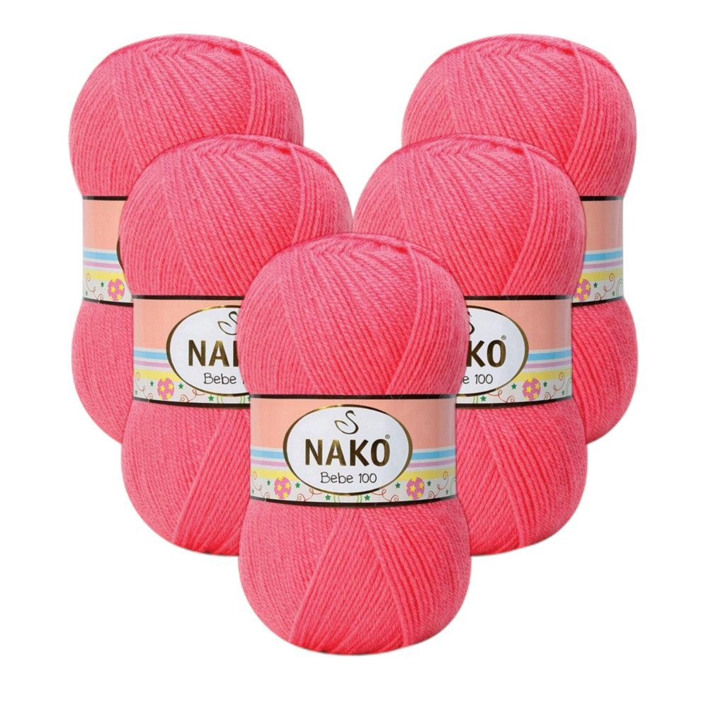 NAKO 5 x NAKO Bebe 100 Häkelwolle, 360 m, Babystrickgarn, Häkelgarn,Baby
