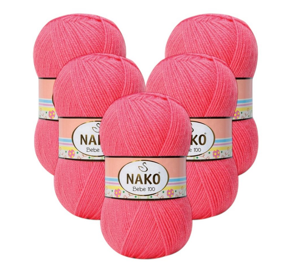 NAKO 5 x NAKO Bebe 100 Häkelwolle, 360 m, Babystrickgarn, Häkelgarn,Baby