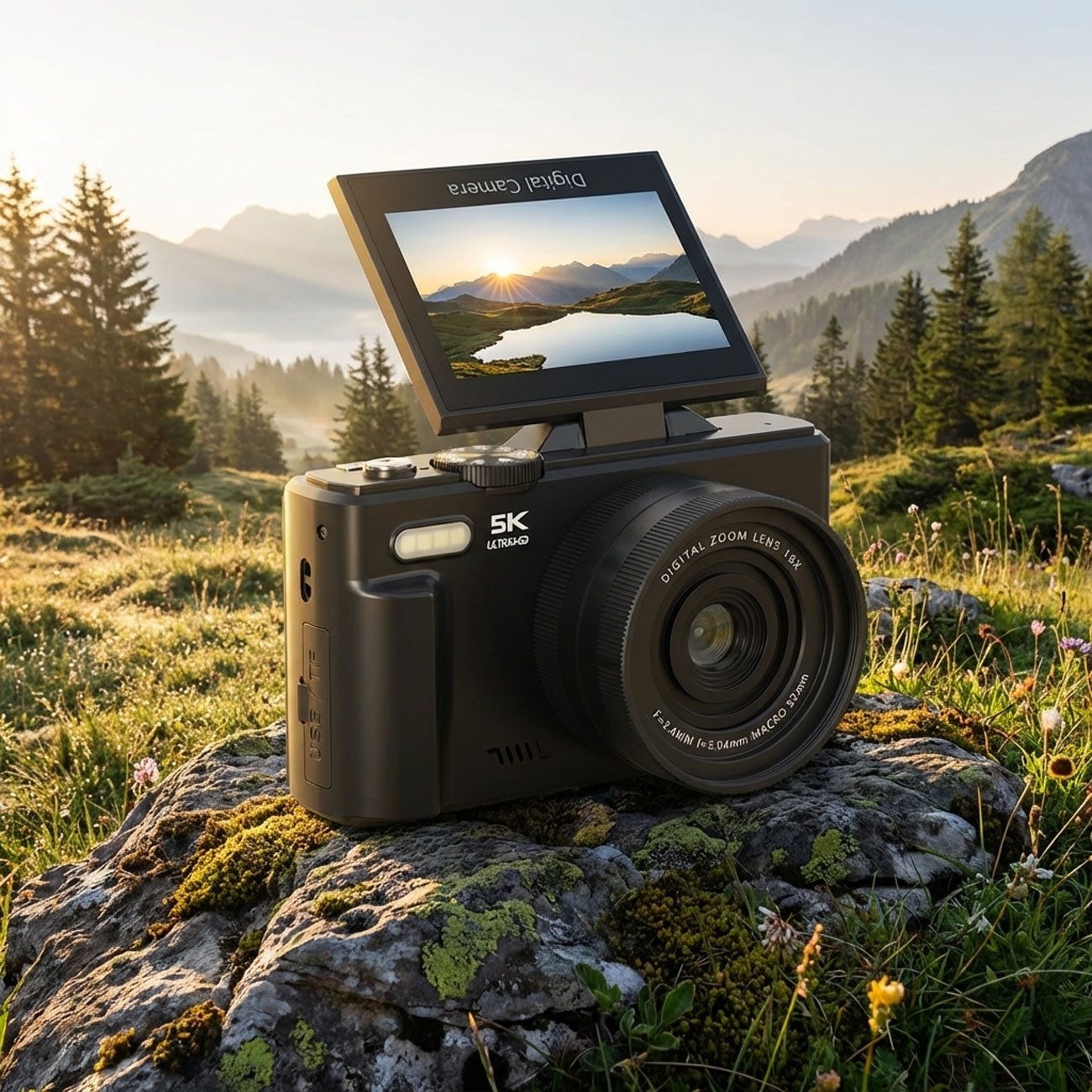 Denver 5K Digitalkamera 75MP Vlogging Kamera 18x Zoom 180 Grad Klappdisplay Kompaktkamera (75 MP, WLAN (Wi-Fi 802.11 b/g/n), 16 Megapixel CMOS-Sensor, 5K Ultra HD & 4K UHD)