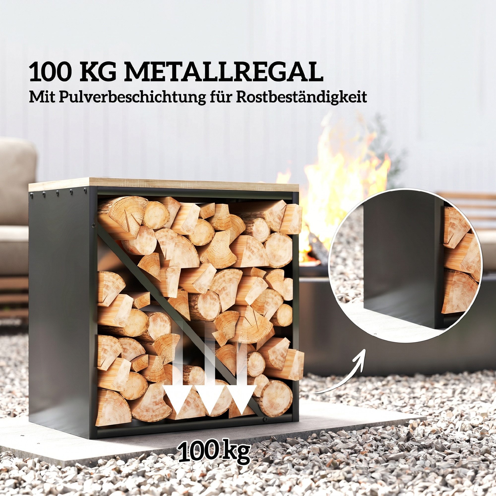 Outsunny Kaminholzregal Brennholzregal mit Trenner Kaminholzständer für Kamin Feuerholzregal, BxTxH:36x36x60 cm, (Holzlager, 1-St., Holzregal), für Feuerholz, B – Bild 5 von 5