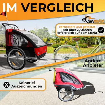 SAMAX Fahrradkinderanhänger Fahrradanhänger 2in1 Jogger - in Rot/Schwarz - Silver Frame