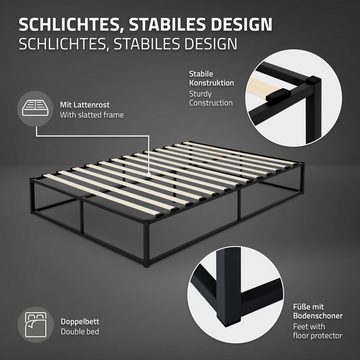 ML-DESIGN Metallbett Bett für Schlafzimmer mit Lattenrost auf Stahlrahmen robust, Gästebett 140x200 cm Schwarz mit Matratze 16cm leichte montage
