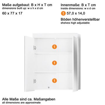 Lomadox Spiegelschrank ALTENA-19 inkl. Beleuchtung in Grau Hochglanz, B/H/T: ca. 60/77/17 cm