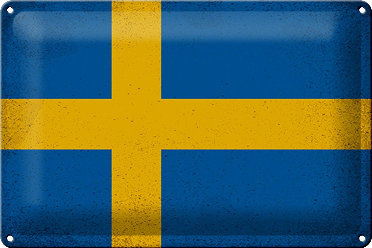 Femer GmbH Metallschild Flagge Schweden 30x20cm Flag of Sweden Vintage, (1 St), gewölbte Oberfläche, abgerundete Ecken, umgeschlagene Kanten