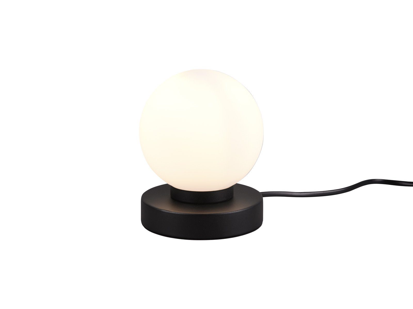 Reality Leuchten LED Nachttischlampe, Dimmfunktion, LED wechselbar, Warmweiß, kleine Bauhaus Lampe touch dimmbar Glas-kugel Lampenschirm Weiß Ø 12cm