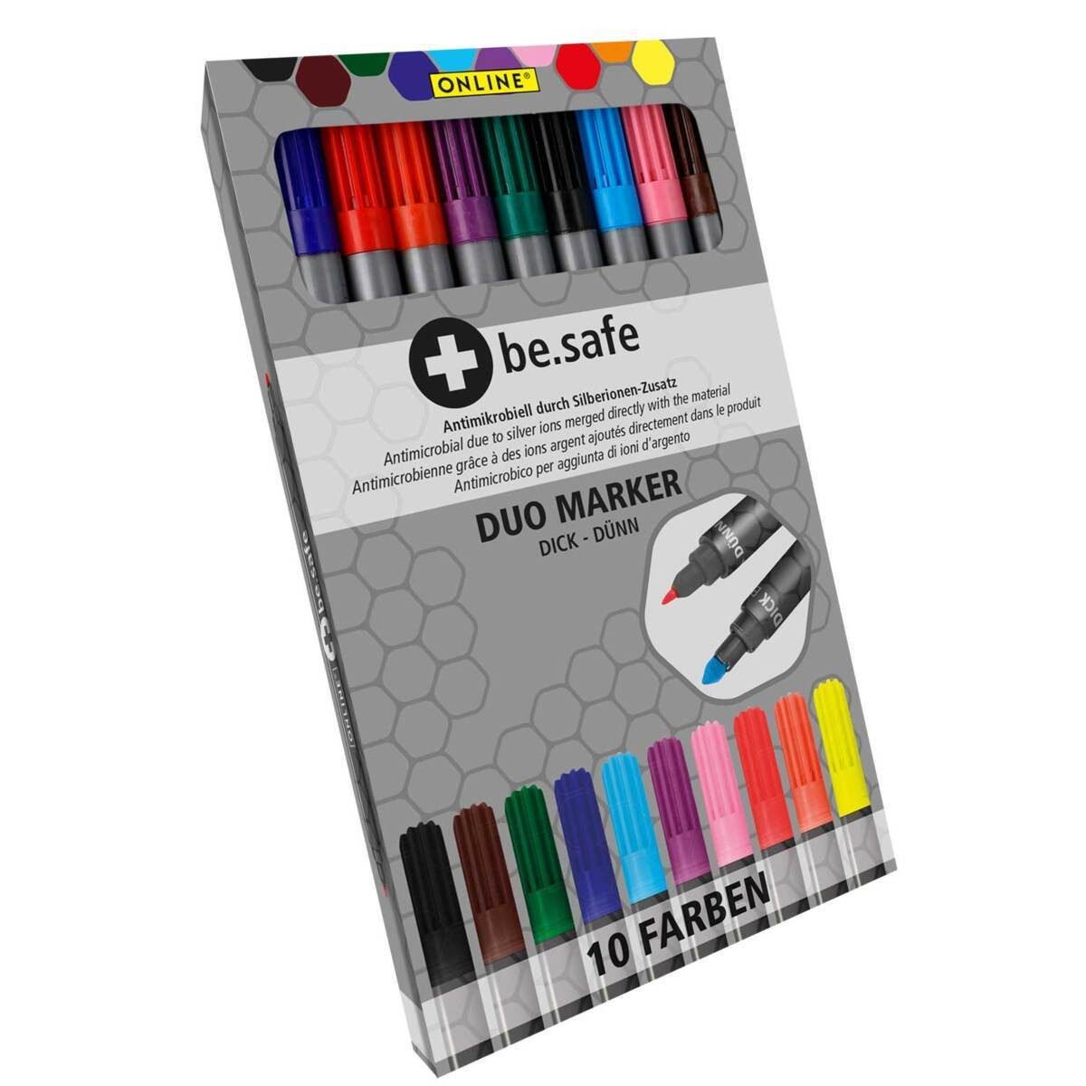 Online Pen Filzstift ONLINE Filzstifte be.safe Doppelseitiger Fasermaler 10 Stück antimikro