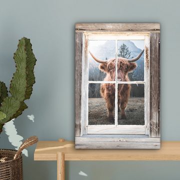 OneMillionCanvasses® Leinwandbild Schottischer Highlander - Kuh - Ansicht, (1 St), Leinwandbild fertig bespannt inkl. Zackenaufhänger, Gemälde, 20x30 cm