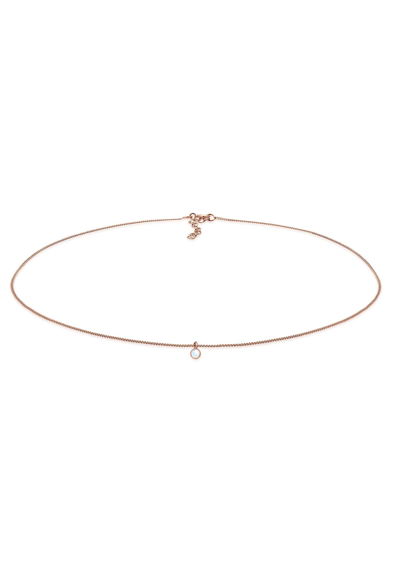 Elli Collier Choker mit Anhänger Mondstein Rund 925 Silber Rosegold