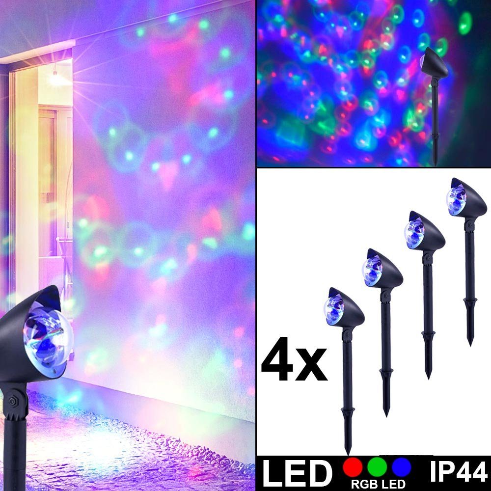 etc-shop Gartenstrahler, LED-Leuchtmittel fest verbaut, Farbwechsel, 4er Set RGB LED Steck Leuchten Farbwechsel Garten Erdspieß