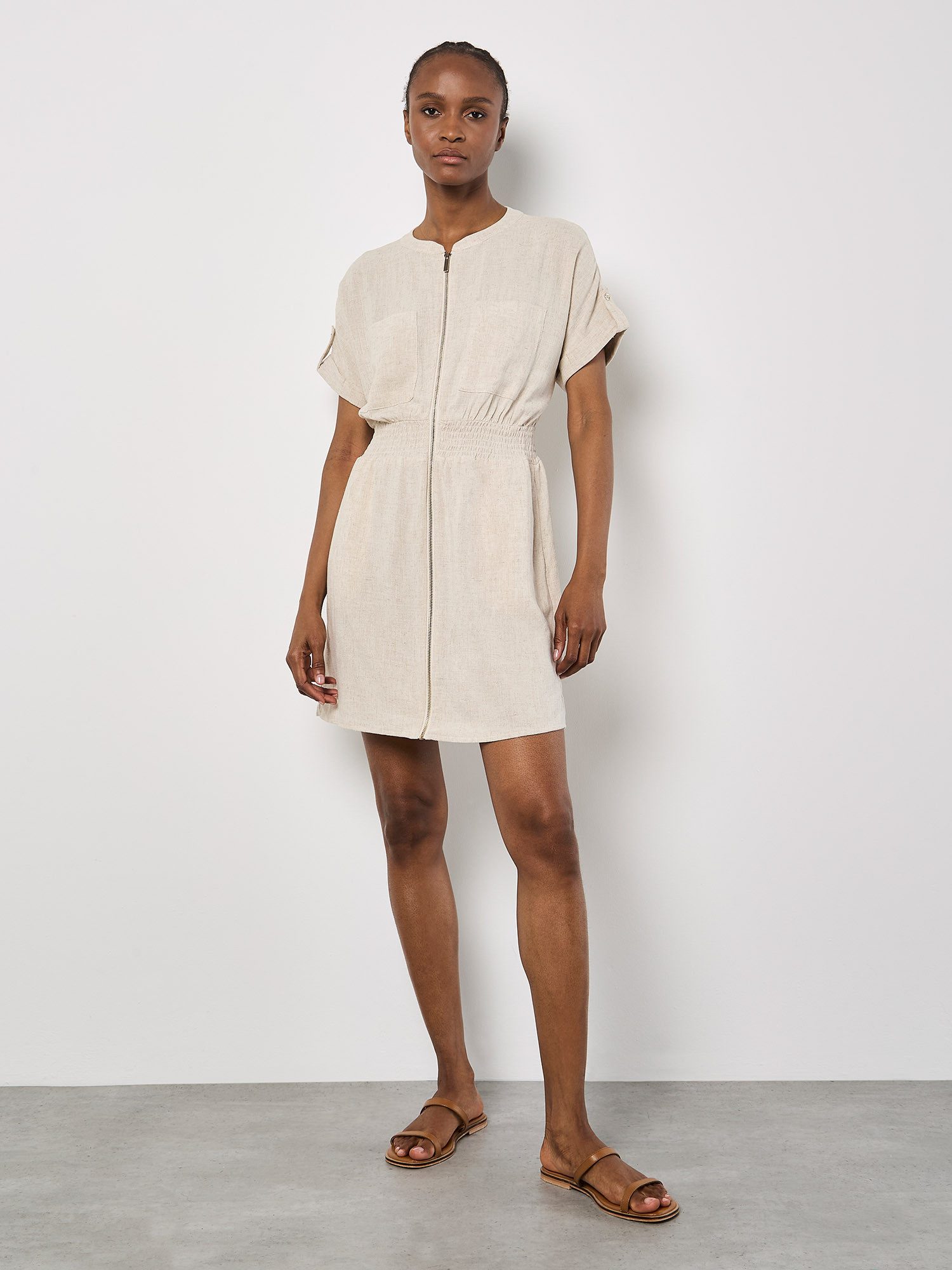 Apricot Minikleid Kleid mit elastischer Taille mit Reißverschluss